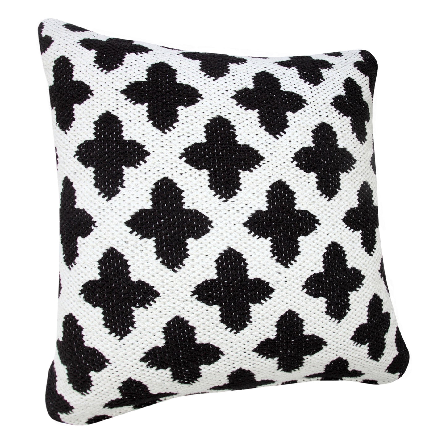 20" X 20" White And Black 100% Cotton Geometric Zippered Pillow