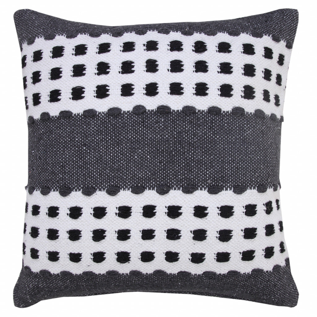 14" X 36" Yellow Black And White 100% Cotton Striped Zippered Pillow