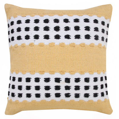 14" X 36" Yellow Black And White 100% Cotton Striped Zippered Pillow