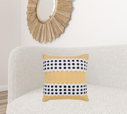 14" X 36" Yellow Black And White 100% Cotton Striped Zippered Pillow