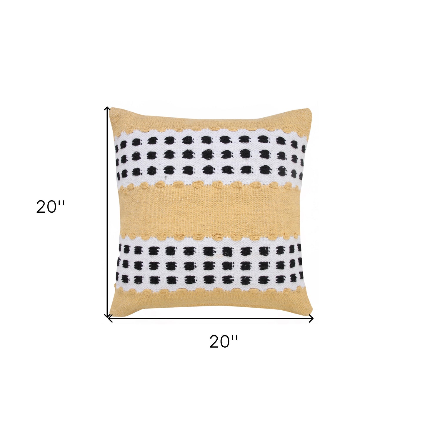 14" X 36" Yellow Black And White 100% Cotton Striped Zippered Pillow