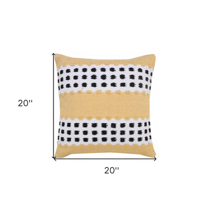 14" X 36" Yellow Black And White 100% Cotton Striped Zippered Pillow