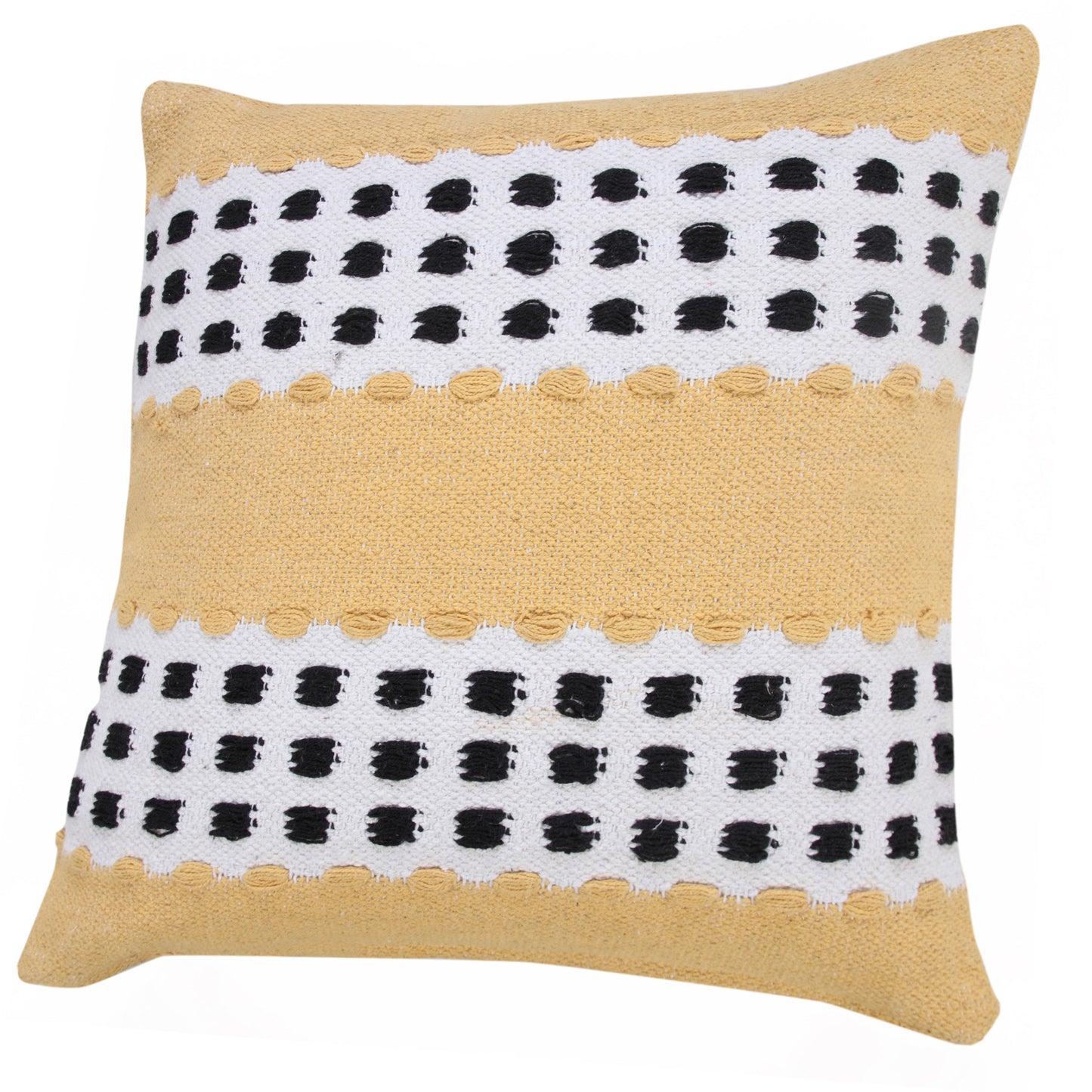 14" X 36" Yellow Black And White 100% Cotton Striped Zippered Pillow