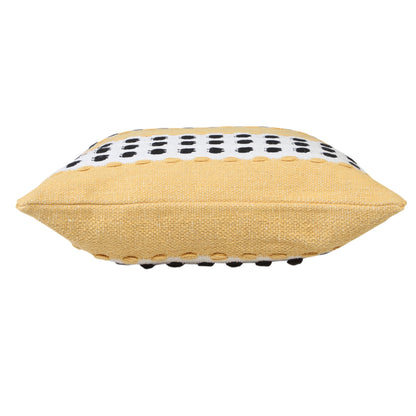 14" X 36" Yellow Black And White 100% Cotton Striped Zippered Pillow