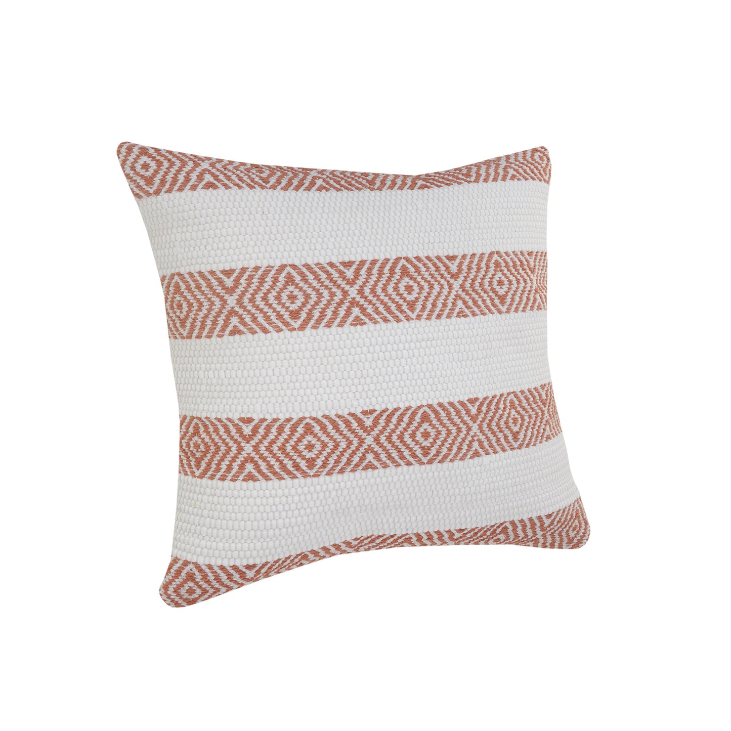 20" X 20" Orange And White 100% Cotton Striped Zippered Pillow