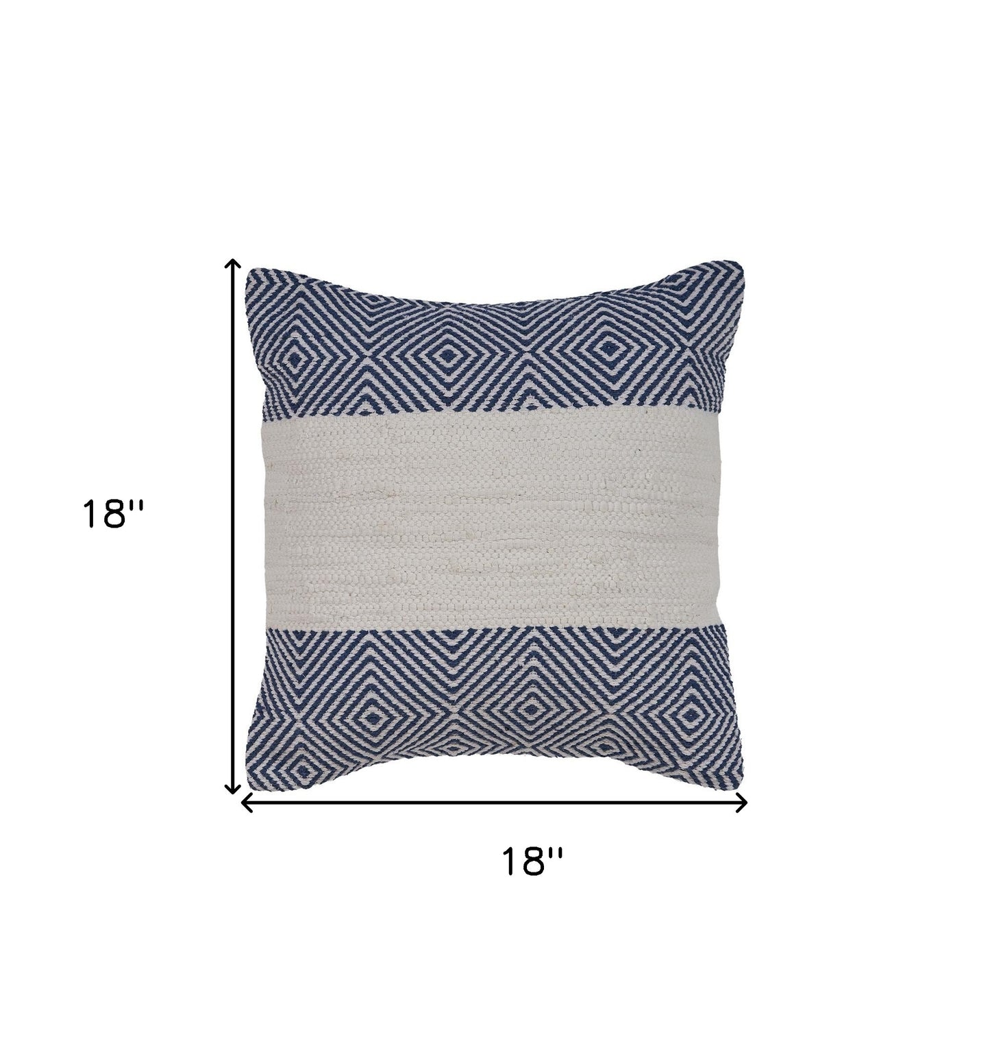 18" X 18" Blue And Ivory 100% Cotton Striped Zippered Pillow