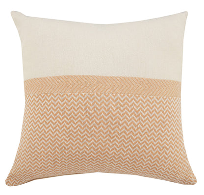 18" X 18" Orange And Off-White 100% Cotton Chevron Zippered Pillow