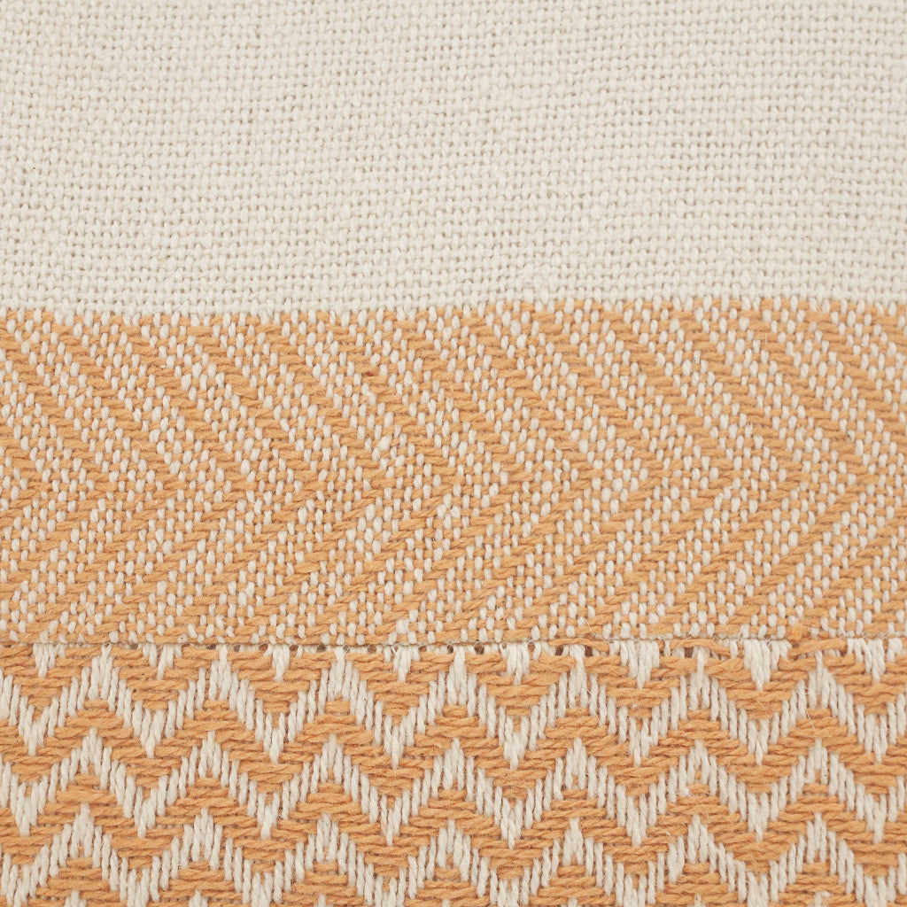 18" X 18" Orange And Off-White 100% Cotton Chevron Zippered Pillow