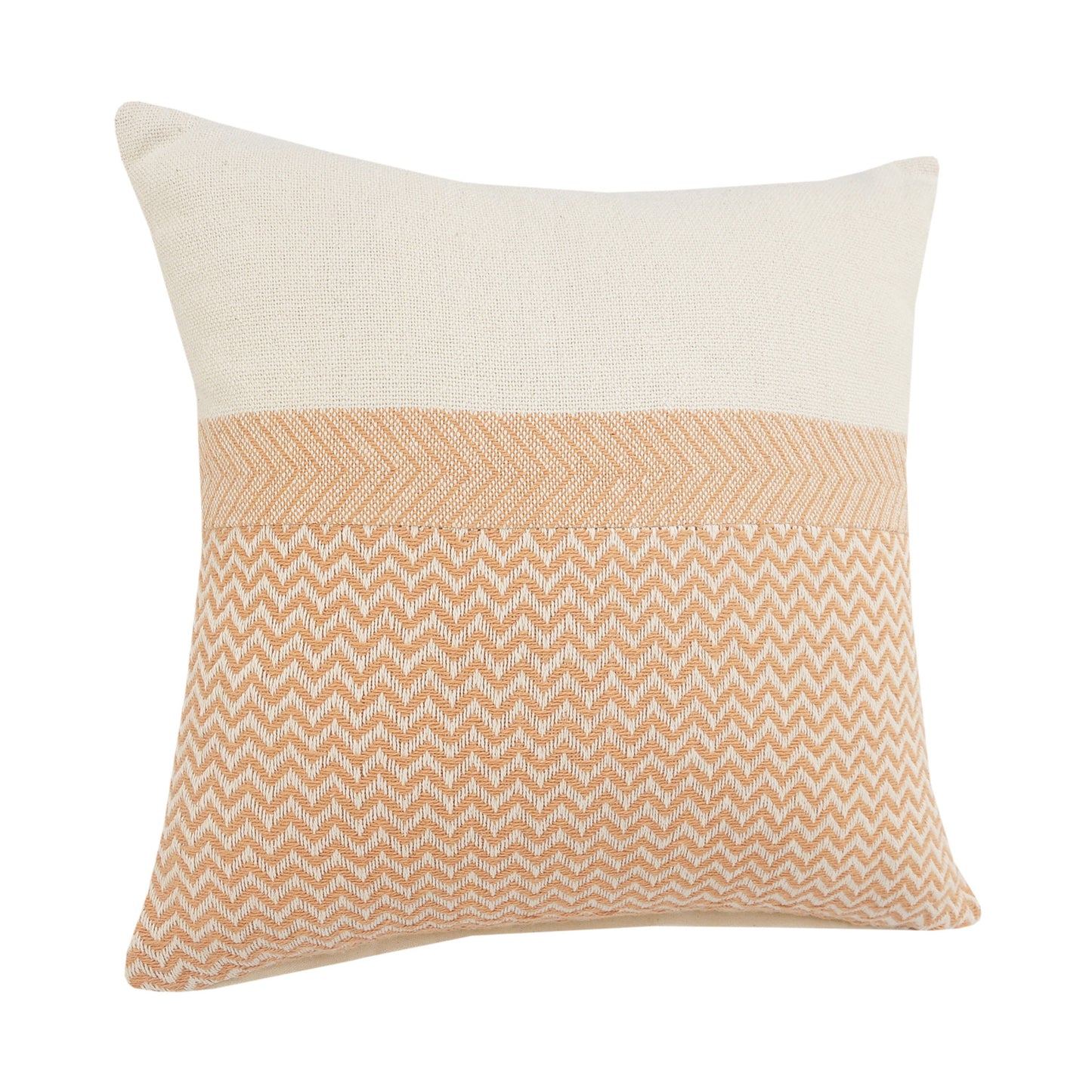 18" X 18" Orange And Off-White 100% Cotton Chevron Zippered Pillow