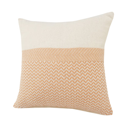 18" X 18" Orange And Off-White 100% Cotton Chevron Zippered Pillow