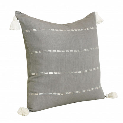 20" X 20" Slate Gray Linen Striped Zippered Pillow