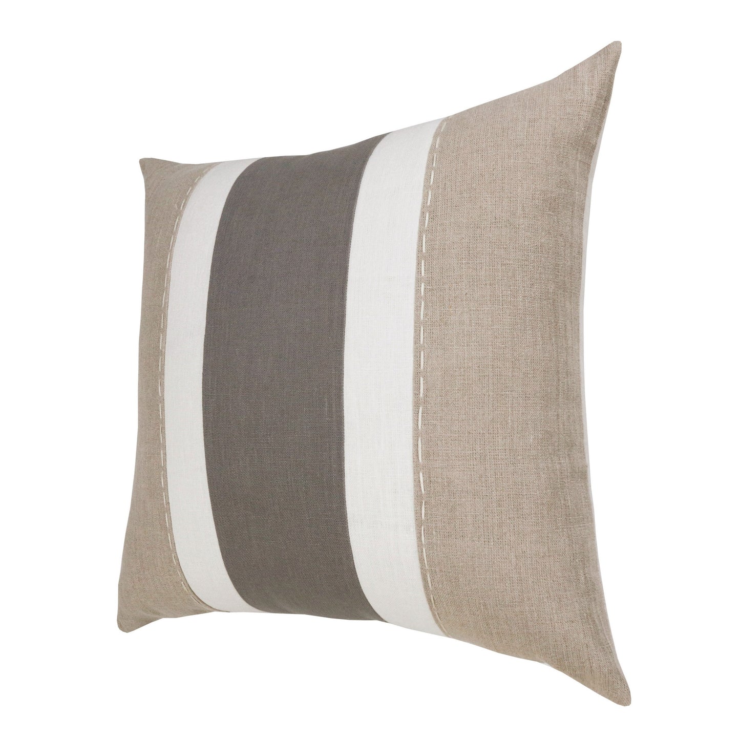 20" X 20" Rust And Gray Linen Striped Zippered Pillow