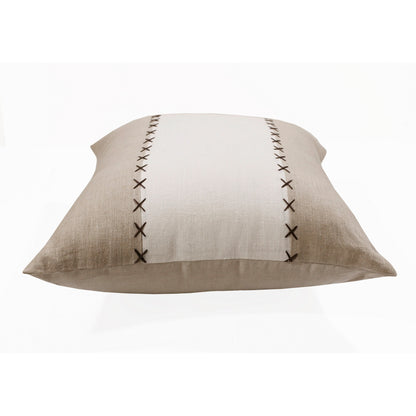 20" X 20" Gray And Tan Linen Patchwork Zippered Pillow