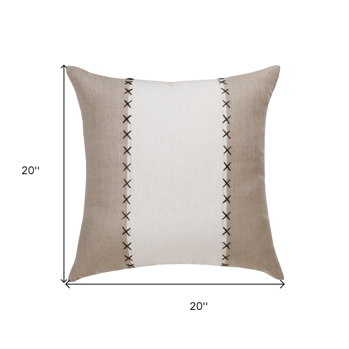 20" X 20" Gray And Tan Linen Patchwork Zippered Pillow