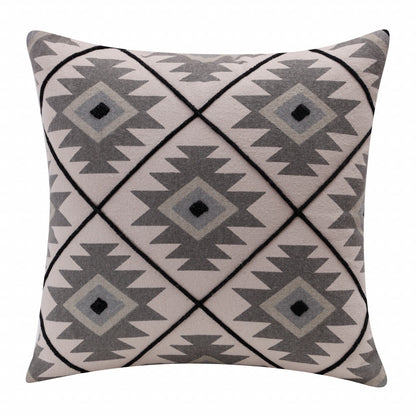 20" X 20" Gray And Black 100% Cotton Geometric Zippered Pillow