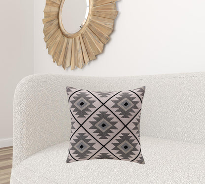 20" X 20" Gray And Black 100% Cotton Geometric Zippered Pillow