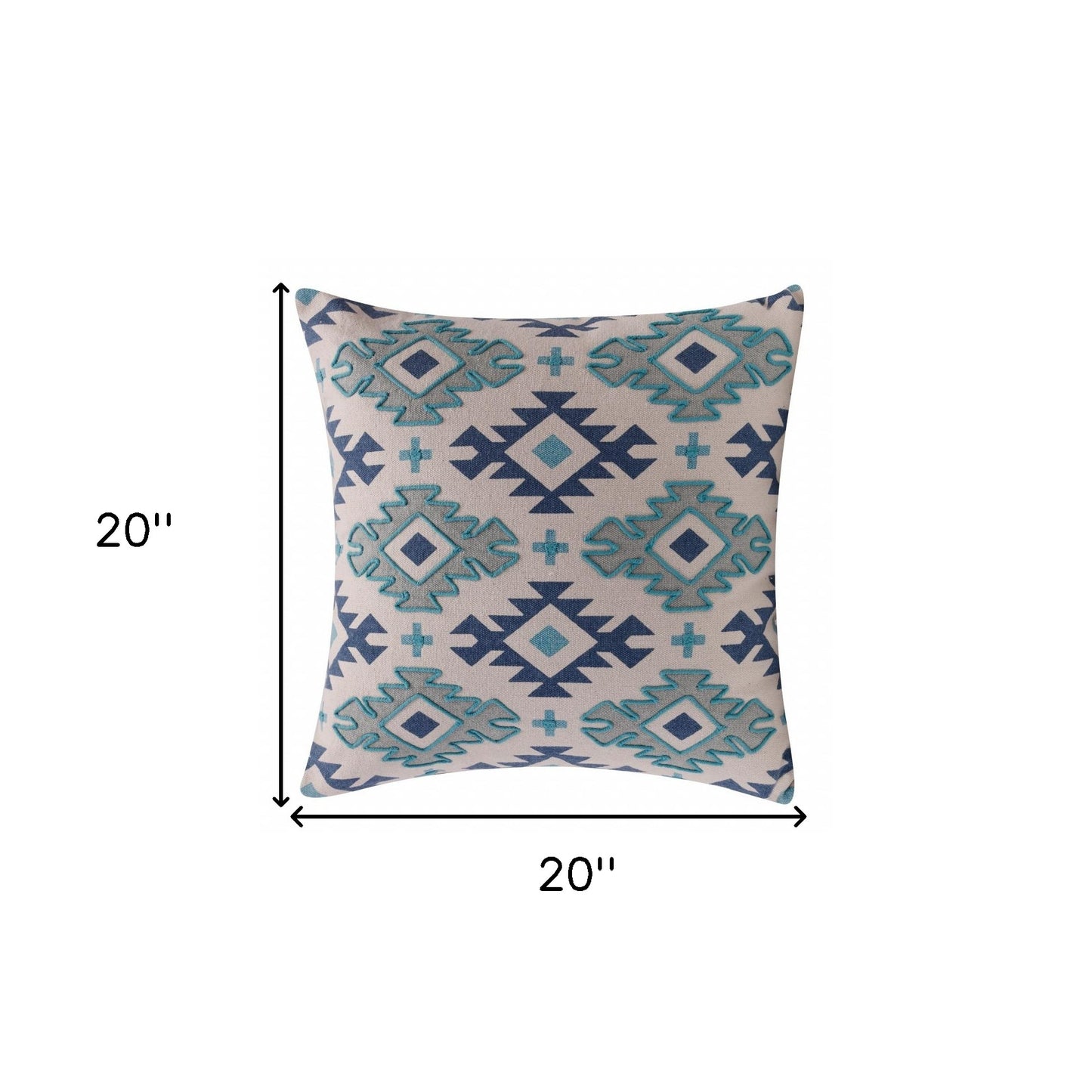 20" X 20" Navy And Light Gray 100% Cotton Geometric Zippered Pillow