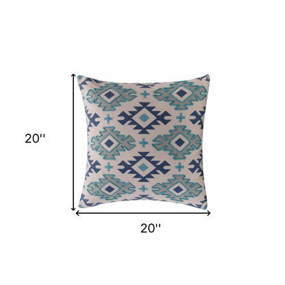 20" X 20" Navy And Light Gray 100% Cotton Geometric Zippered Pillow