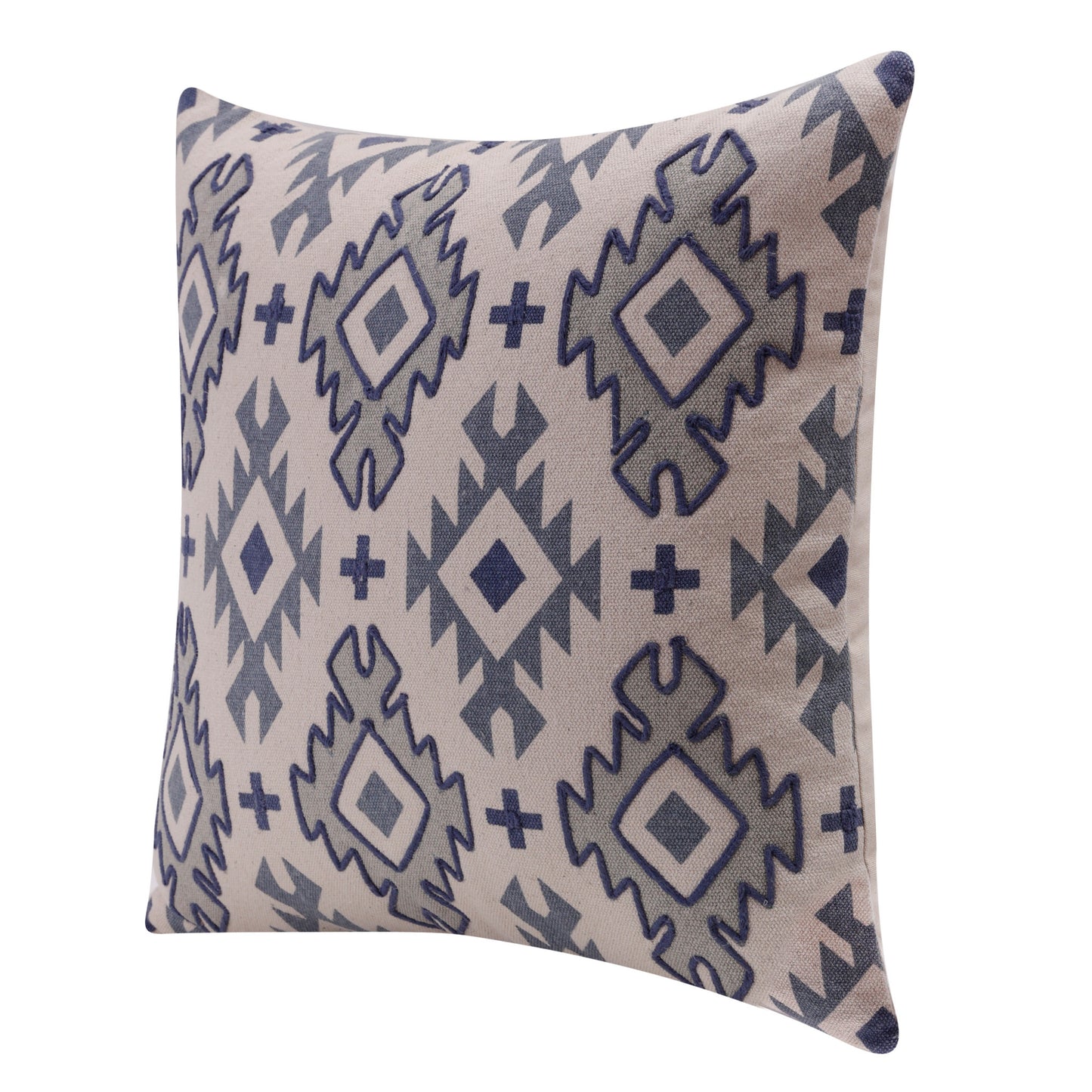 20" X 20" Navy And Light Gray 100% Cotton Geometric Zippered Pillow