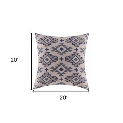 20" X 20" Navy And Light Gray 100% Cotton Geometric Zippered Pillow