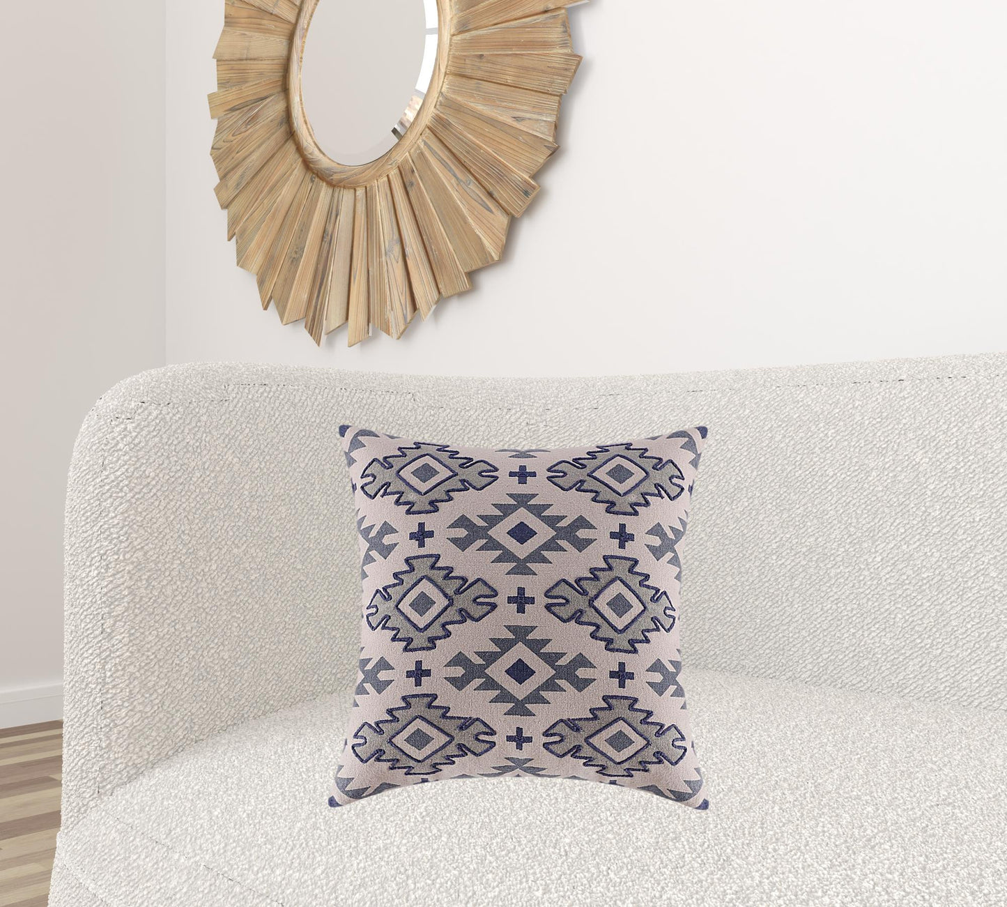 20" X 20" Navy And Light Gray 100% Cotton Geometric Zippered Pillow