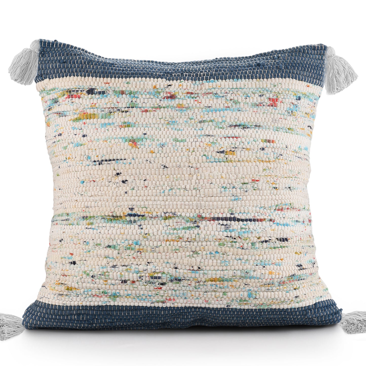 20" X 20" Blue and Off White Abstract Cotton Pillow