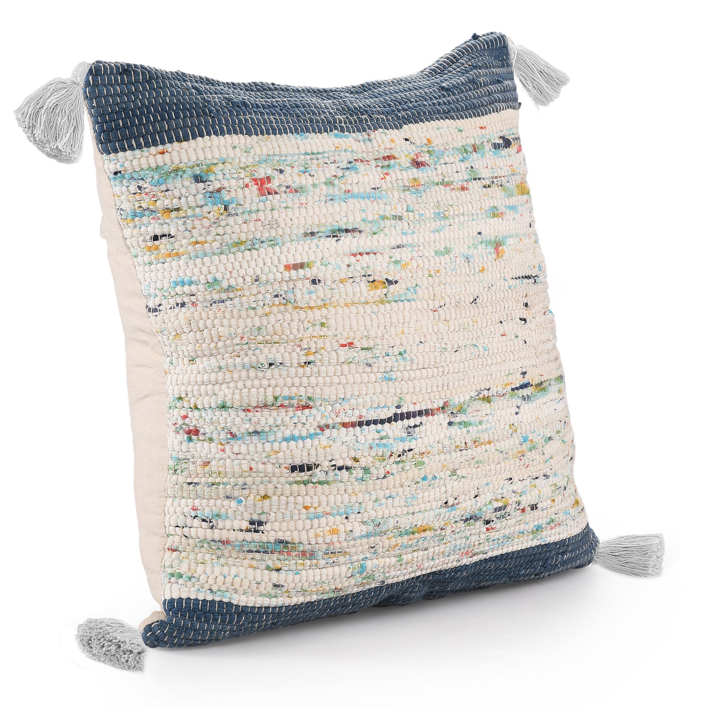 20" X 20" Blue and Off White Abstract Cotton Pillow