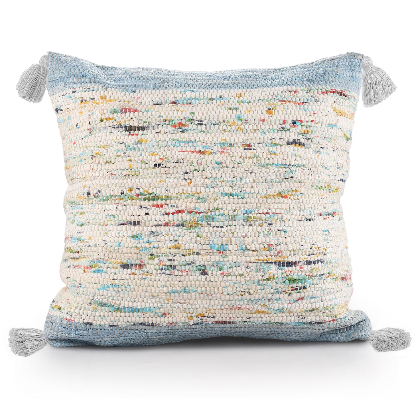 20" X 20" Blue and Off White Abstract Cotton Pillow