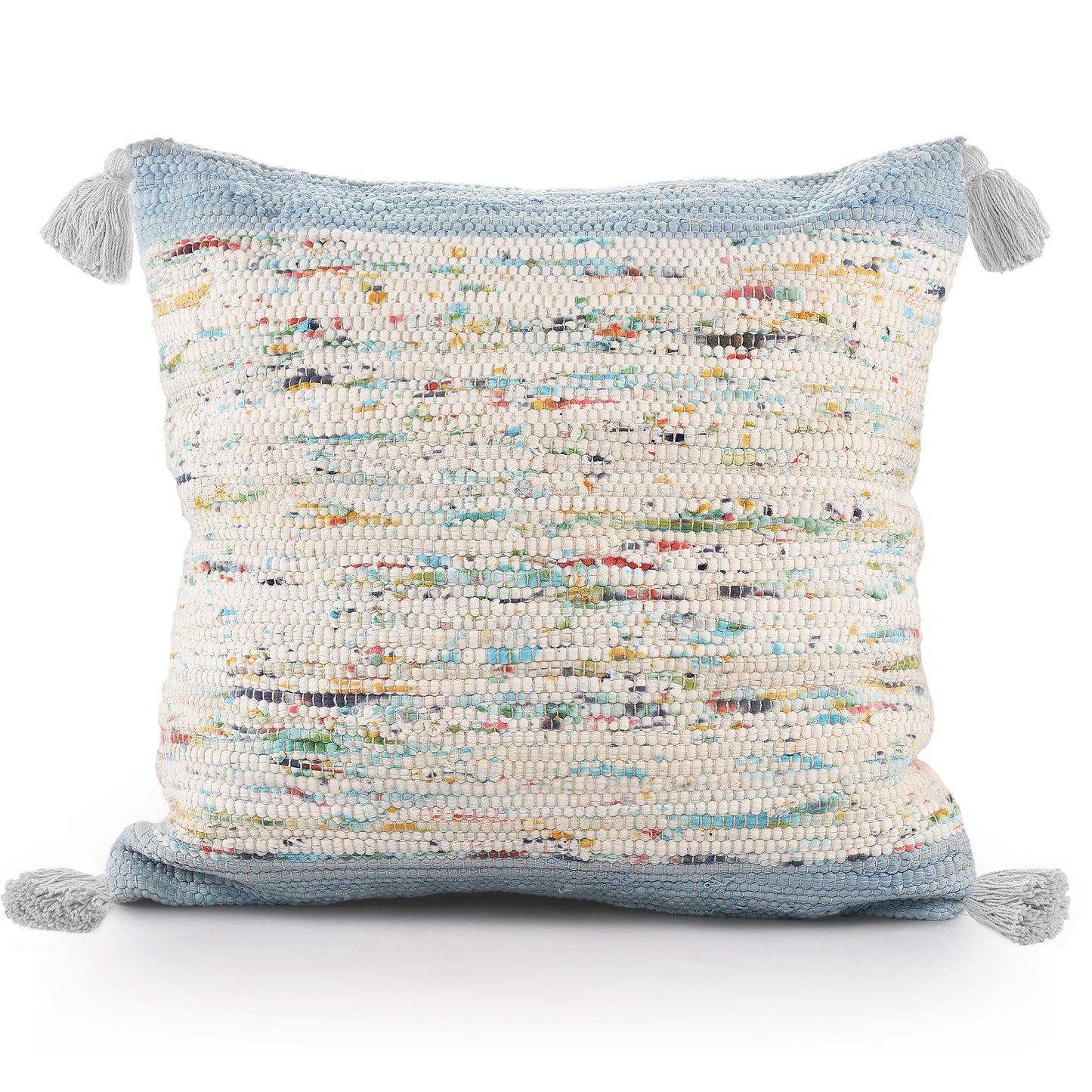 20" X 20" Blue and Off White Abstract Cotton Pillow