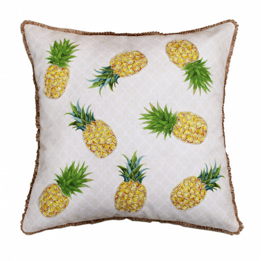 20" X 20" Yellow And Green Polyester Tropical Zippered Pillow