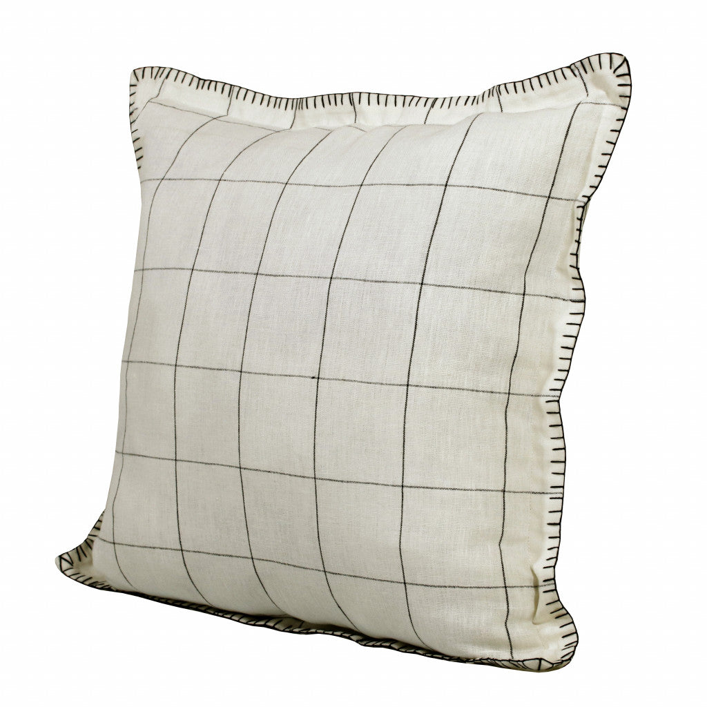 20" X 20" Ivory And Black Linen Geometric Zippered Pillow