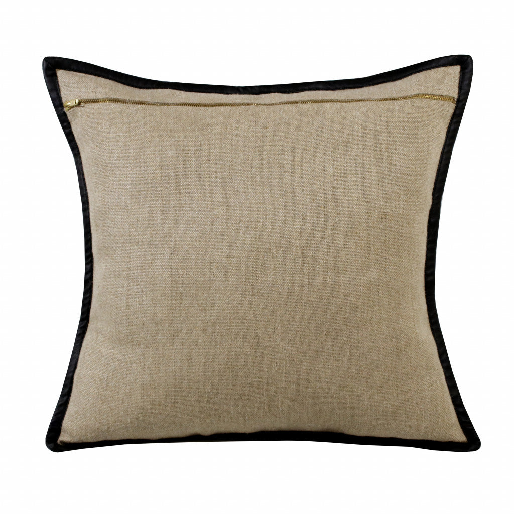 20" X 20" Tan And Black Linen Zippered Pillow