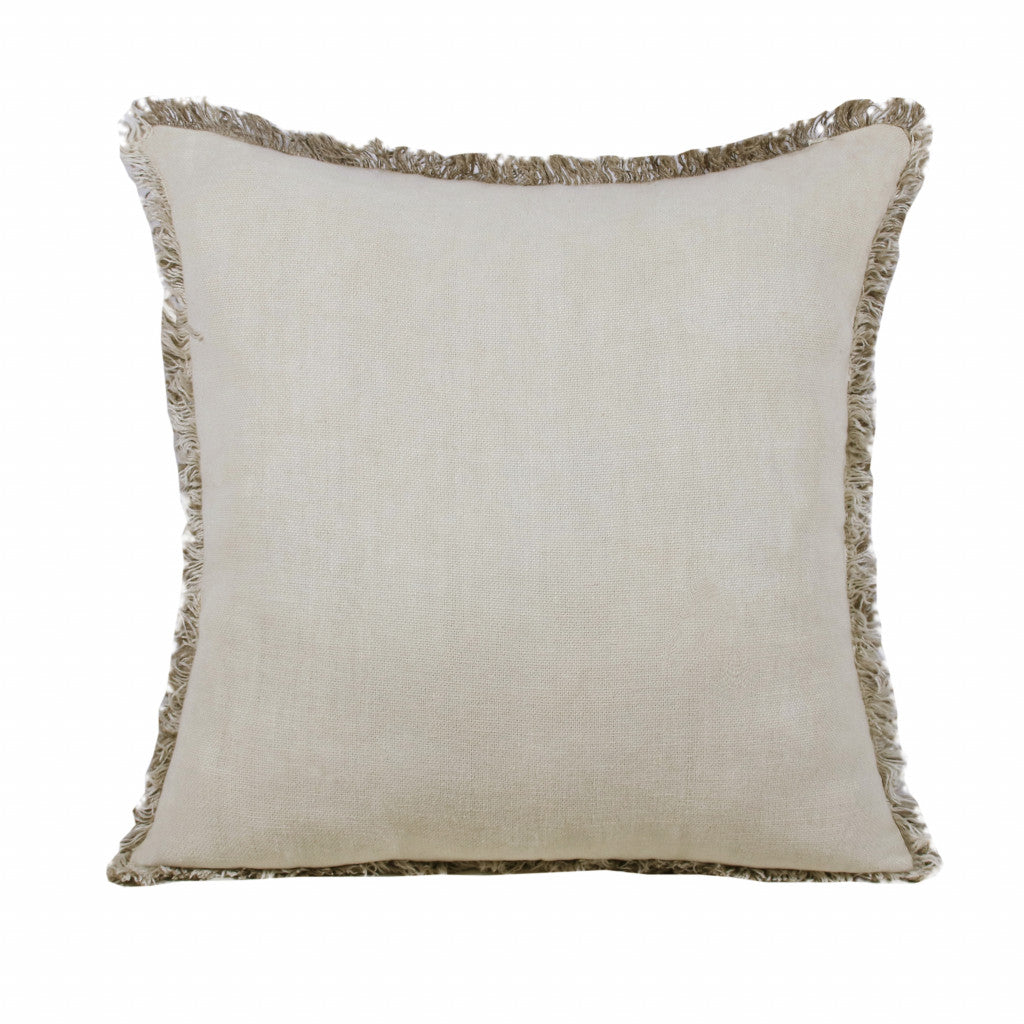 20" X 20" Tan And Ivory Linen Zippered Pillow