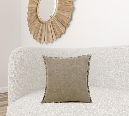 20" X 20" Tan And Ivory Linen Zippered Pillow