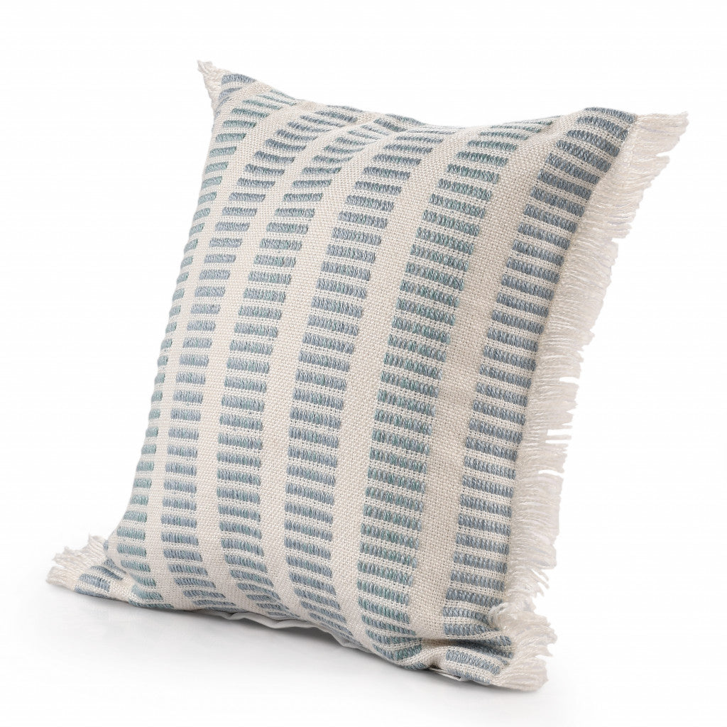 20" X 20" Medium Blue And Ivory Polyester Striped Zippered Pillow