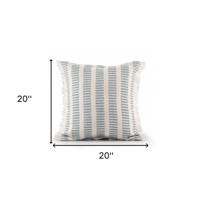 20" X 20" Medium Blue And Ivory Polyester Striped Zippered Pillow