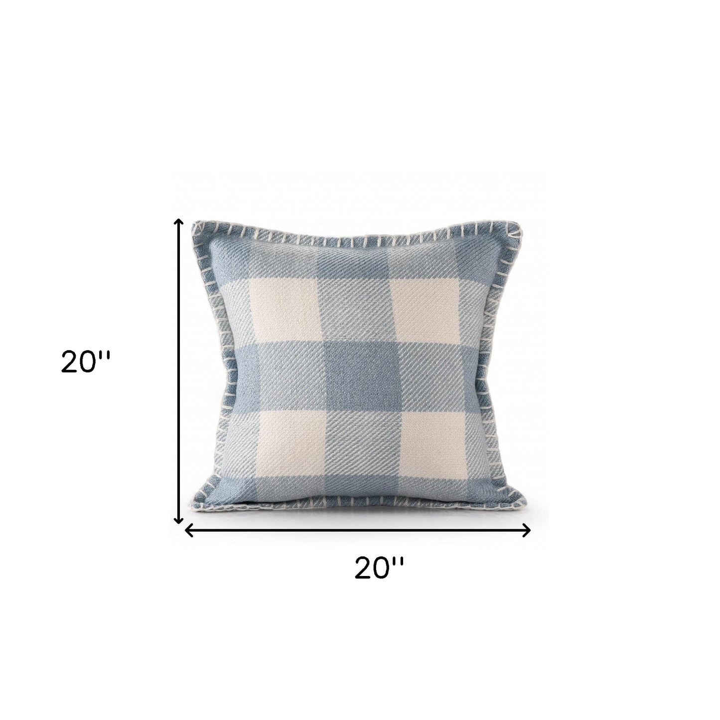 20" X 20" Light Blue And Ivory Polyester Plaid Zippered Pillow