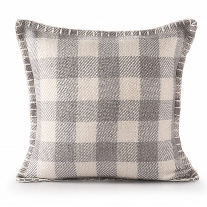 20" X 20" Light Gray And Ivory Polyester Plaid Zippered Pillow