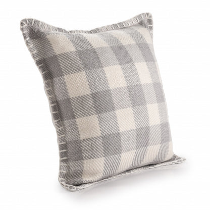 20" X 20" Light Gray And Ivory Polyester Plaid Zippered Pillow