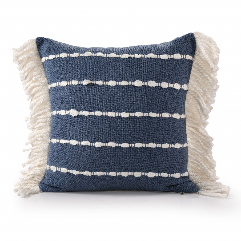 20" X 20" Navy And Ivory 100% Cotton Striped Zippered Pillow