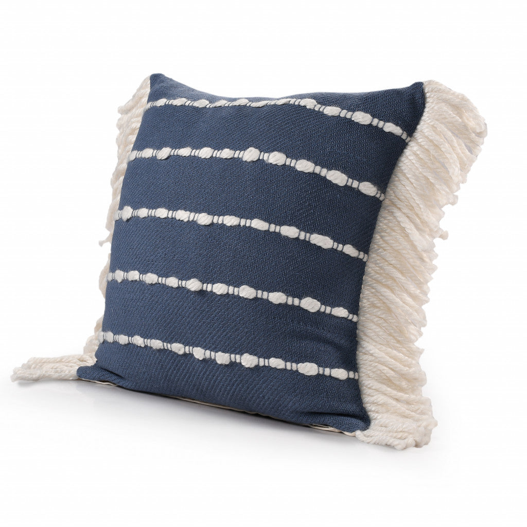 20" X 20" Navy And Ivory 100% Cotton Striped Zippered Pillow