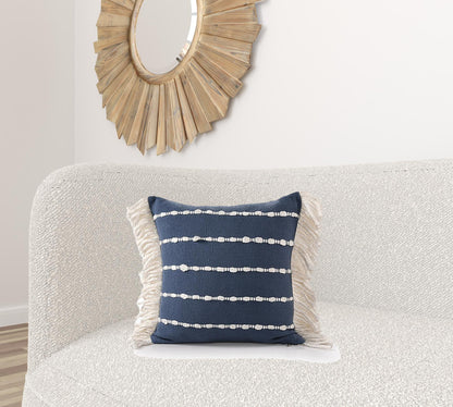 20" X 20" Navy And Ivory 100% Cotton Striped Zippered Pillow