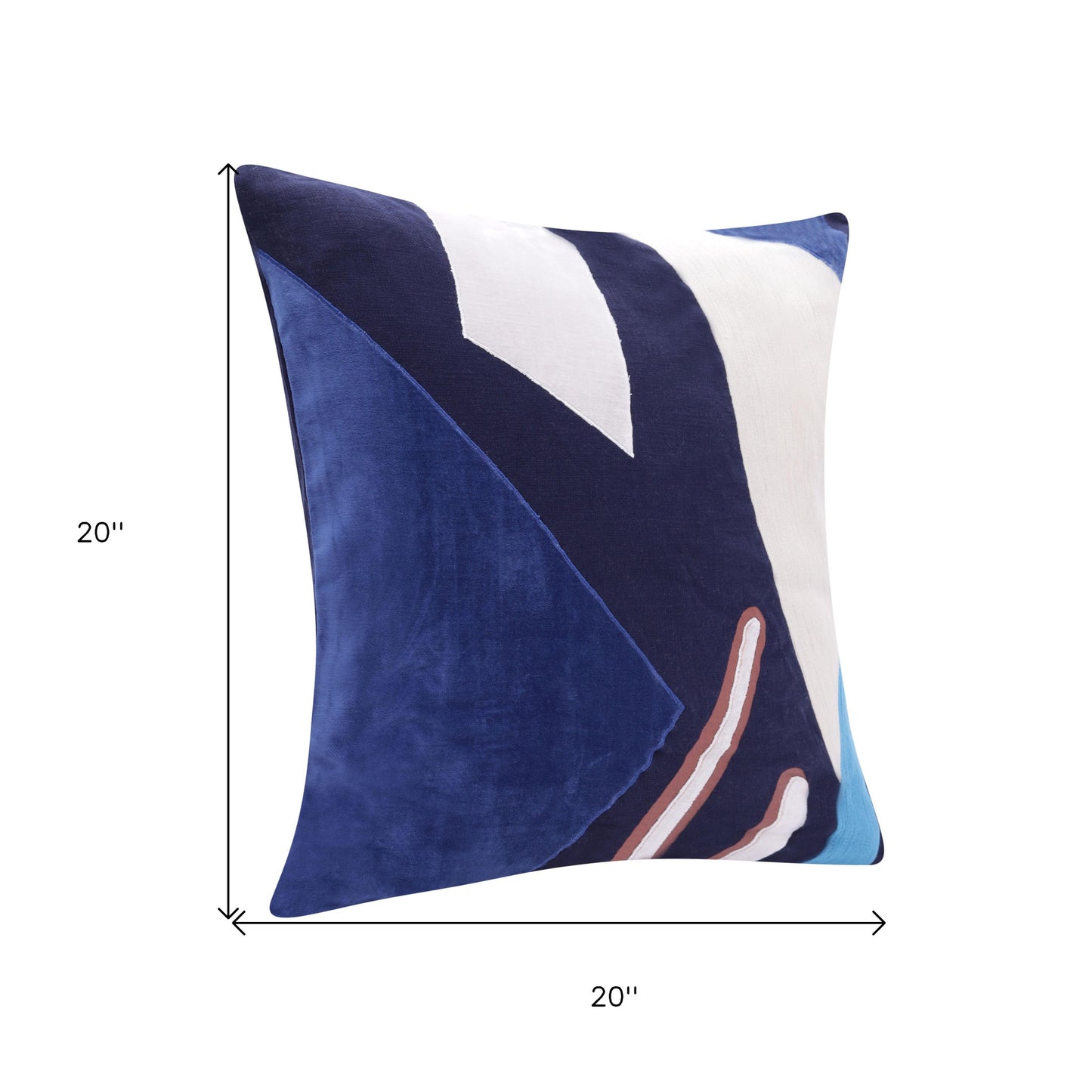 20" X 20" Cobalt Blue And Navy 100% Cotton Abstract Zippered Pillow