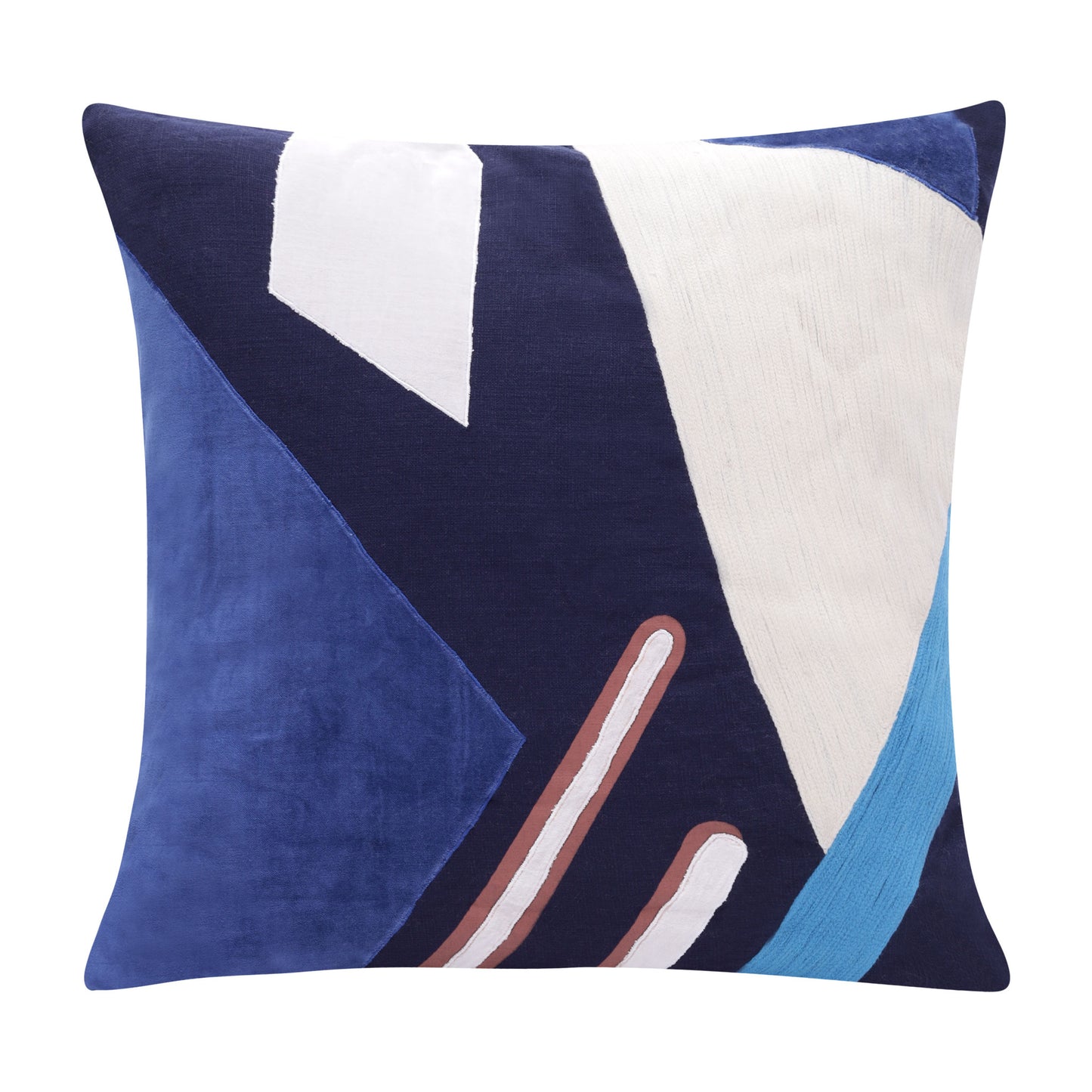 20" X 20" Cobalt Blue And Navy 100% Cotton Abstract Zippered Pillow