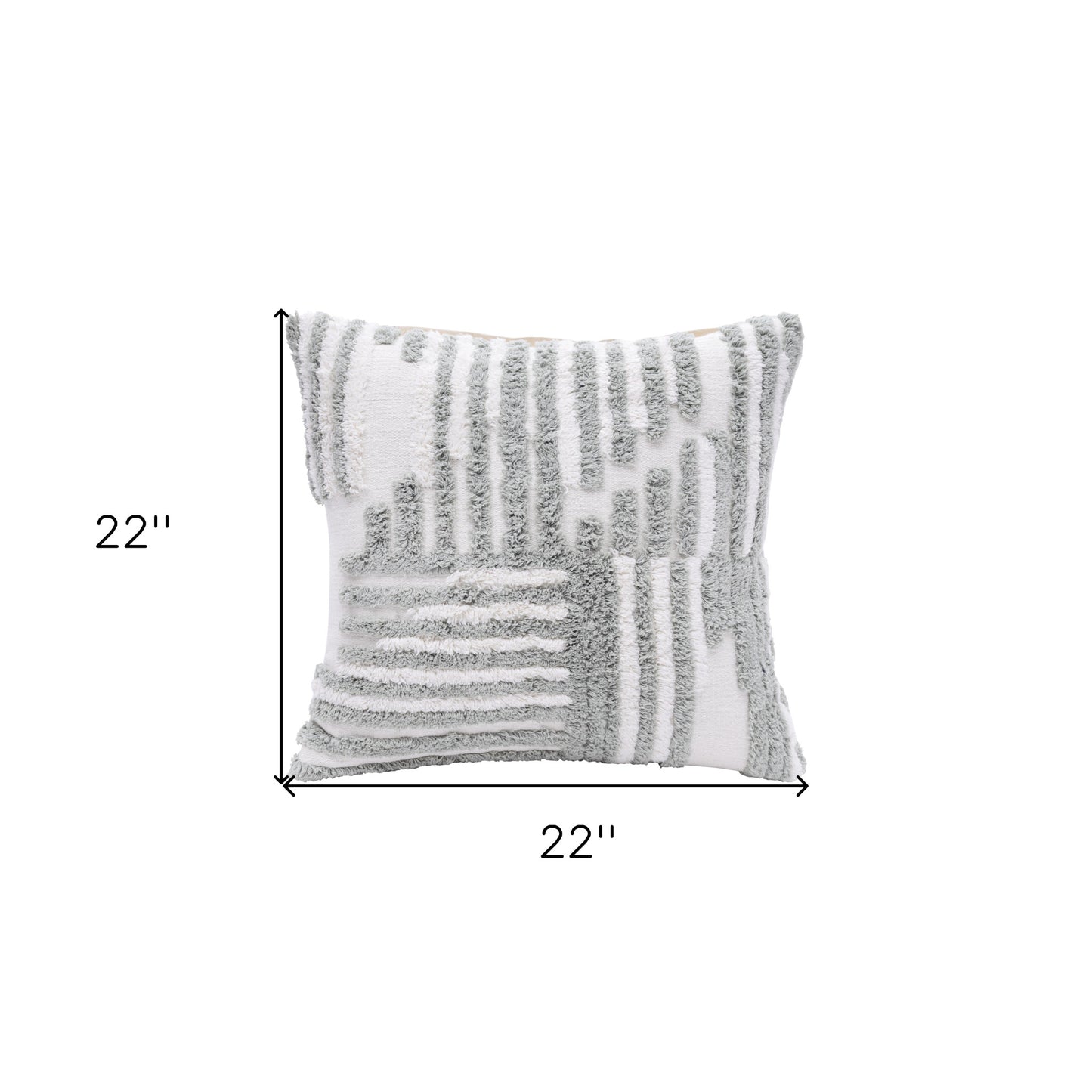 22" Sage Green and White Geometric Cotton Throw Pillow