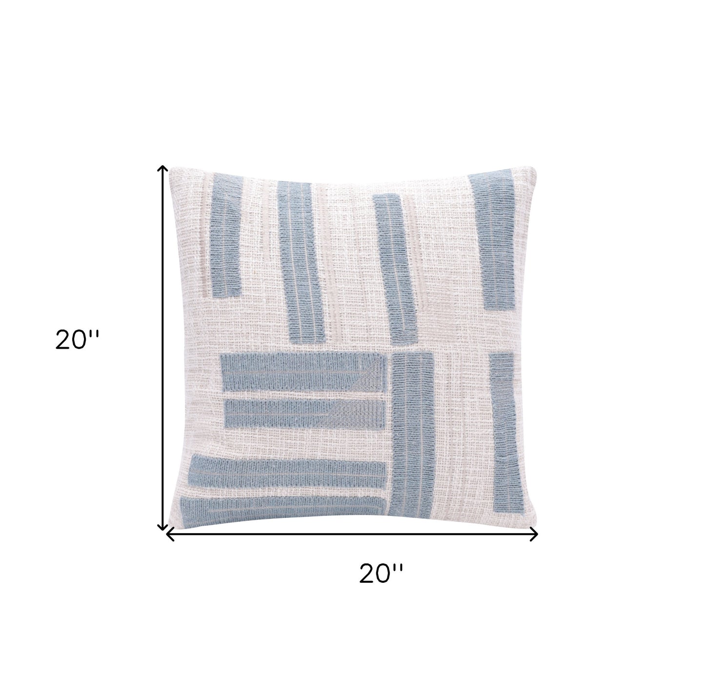 20" Ocean Blue and Ivory Cotton Throw Pillow