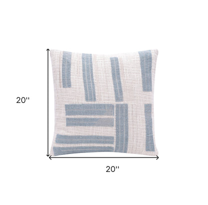 20" Ocean Blue and Ivory Cotton Throw Pillow