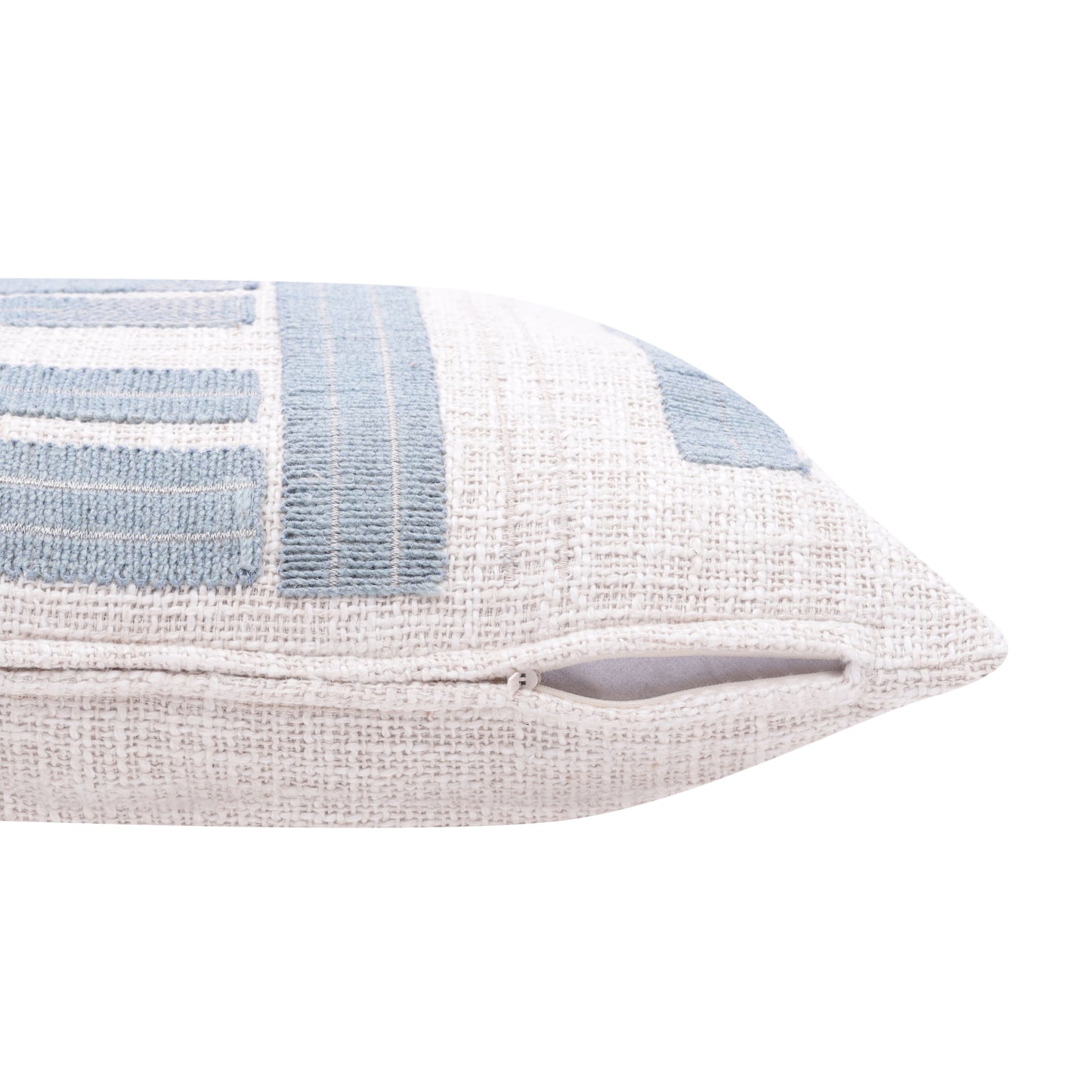 20" Ocean Blue and Ivory Cotton Throw Pillow