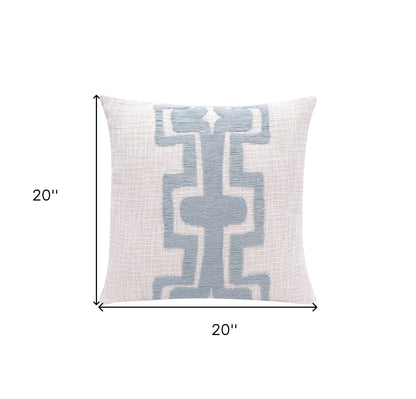 20" Ocean Blue and Ivory Cotton Throw Pillow