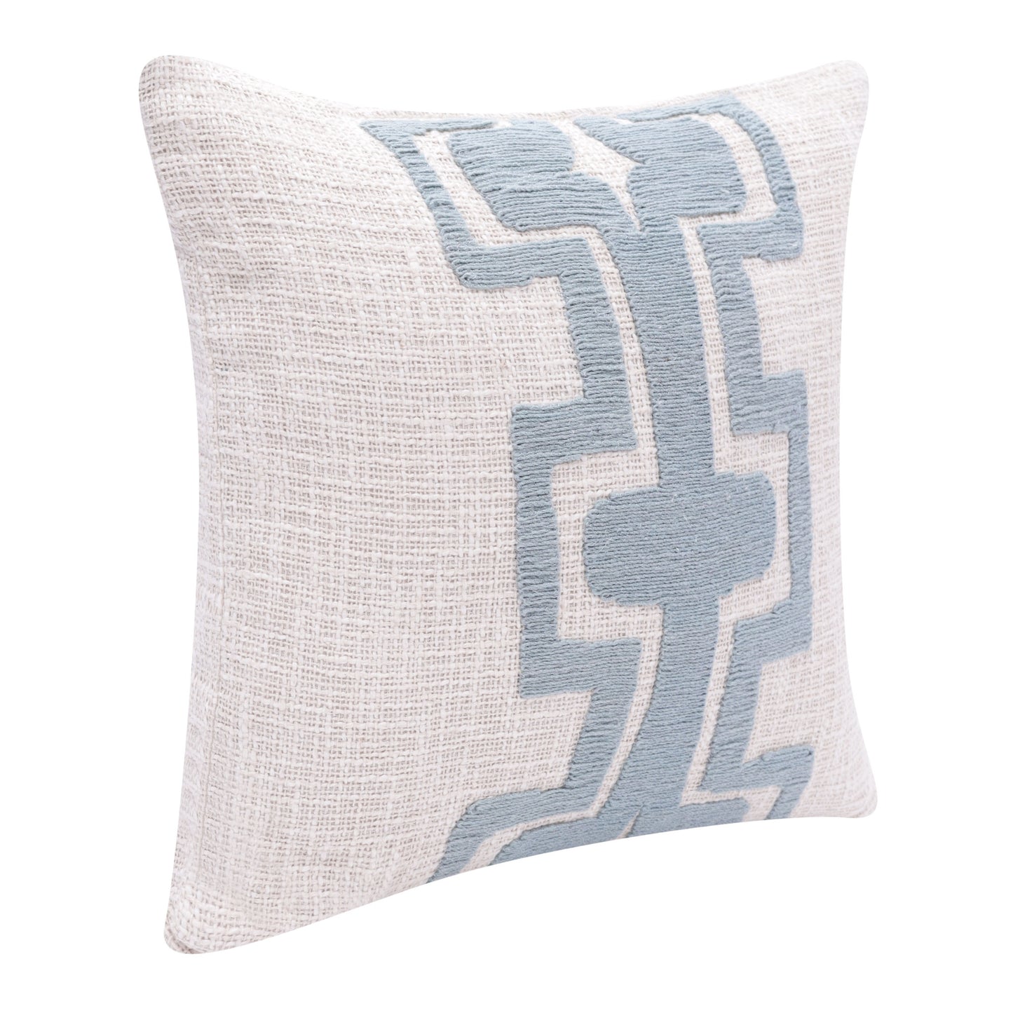 20" Ocean Blue and Ivory Cotton Throw Pillow